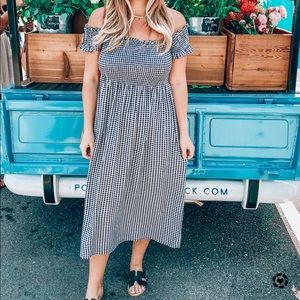 Bardot Off The Shoulder Gingham Midi Sundress